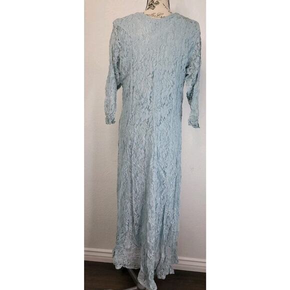 Nostalgia Maxi Dress Sz L Floral Lace Mesh Layered Blue Vintage 90's Cottagecore - Picture 5 of 8